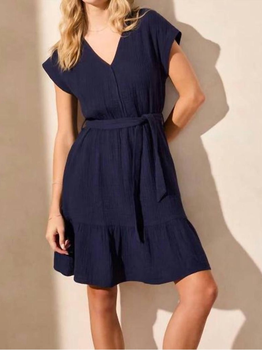 Tribal Jeans Navy Blue Double Gauze Mini Dress NWT XS/S Tiered Boho Summer